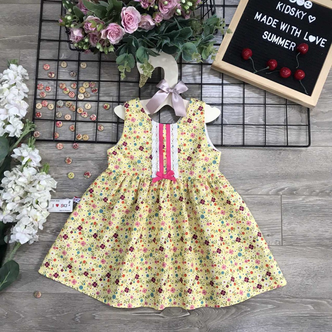 Váy hoa ren ngực xuân hè bé gái size 2-6  - VT2095-